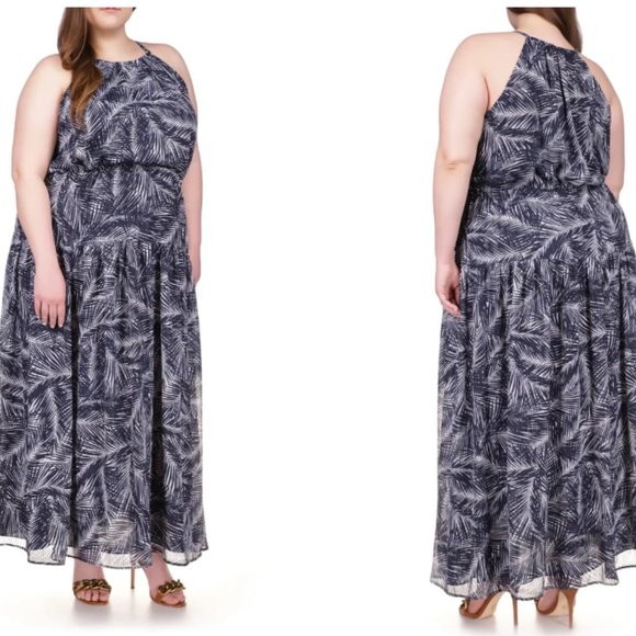 NWT Michael Kors Palm Print Halter Neck Dress - Picture 2 of 13
